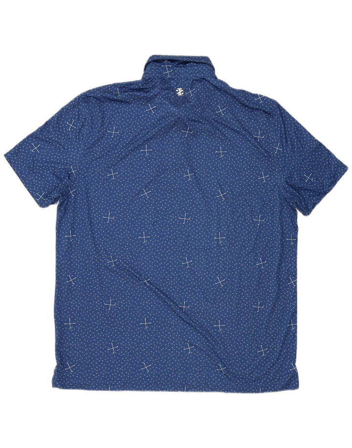 IZOD Mens Polo Shirt Large Blue Spotted Polyester