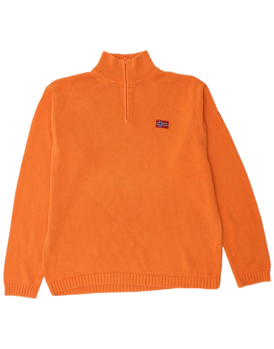 NAPAPIJRI Mens Geographic Zip Neck Jumper Sweater 2XL Orange Cotton