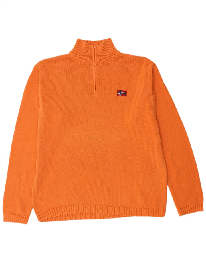 NAPAPIJRI Mens Geographic Zip Neck Jumper Sweater 2XL Orange Cotton