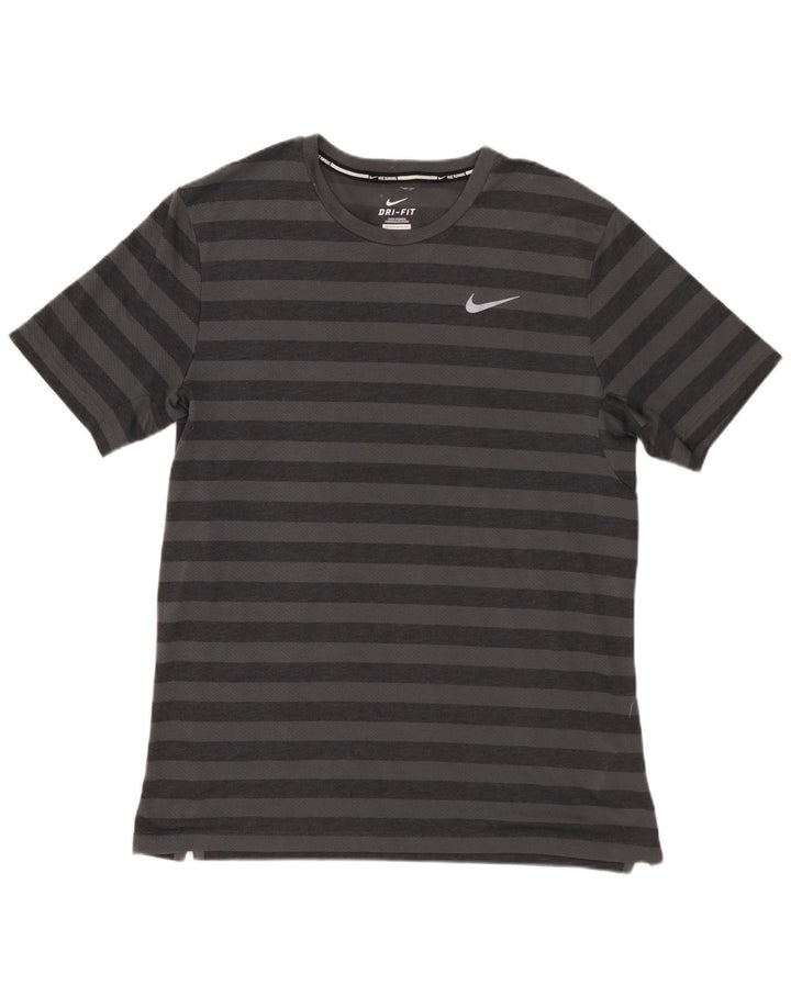 Nike Mens Dri Fit T-Shirt Top Medium Grey Striped Polyester