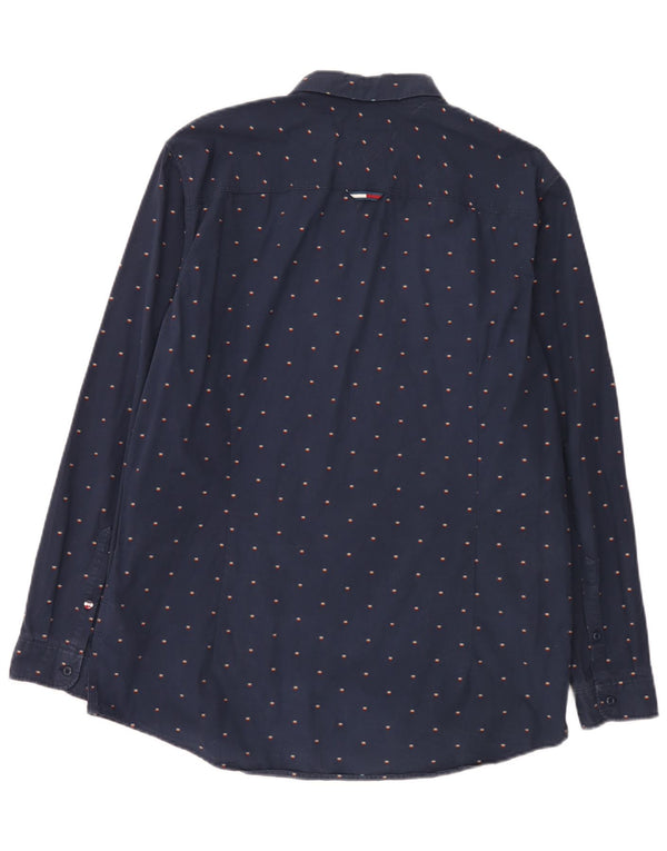 Tommy Jeans Mens Slim Fit Shirt XL Navy Blue Spotted Cotton