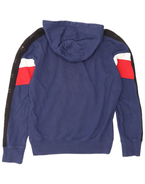 Champion Mens Graphic Hoodie Jumper Medium Navy Blue Colourblock Cotton