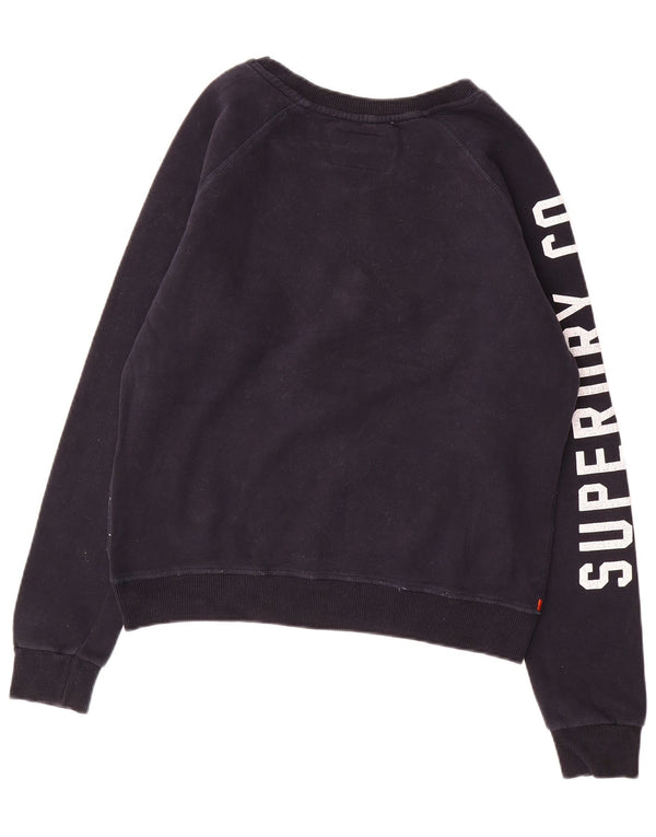 SUPERDRY Womens Track & Field Crop Sweatshirt Jumper UK 16 Large Navy Blue