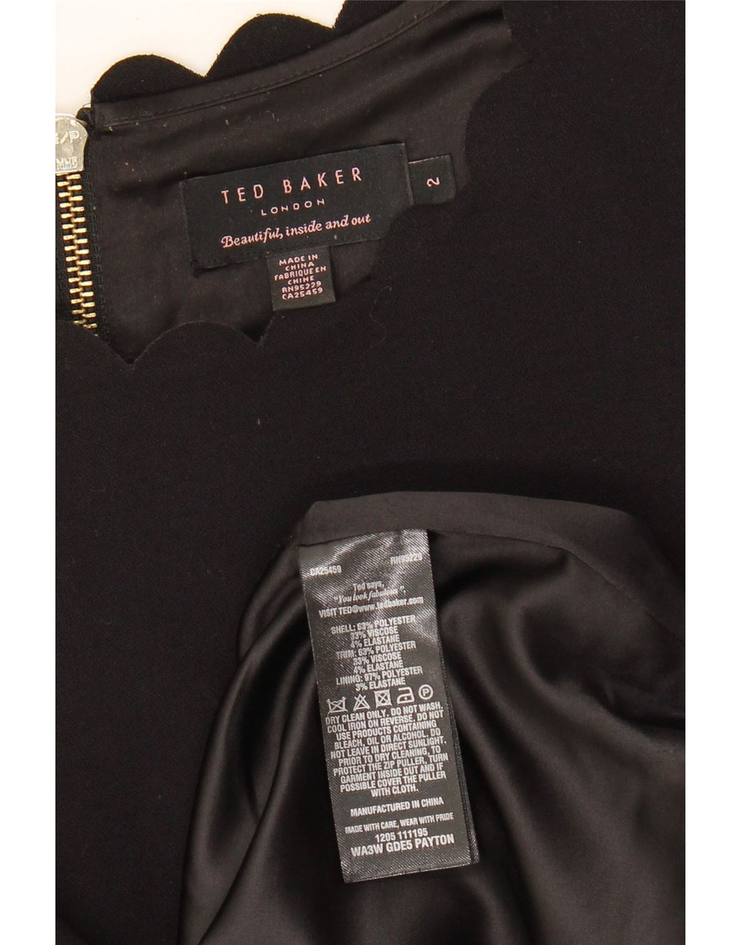 TED BAKER Womens 3/4 Sleeve Sheath Dress Size 2 Small Black Colourblock