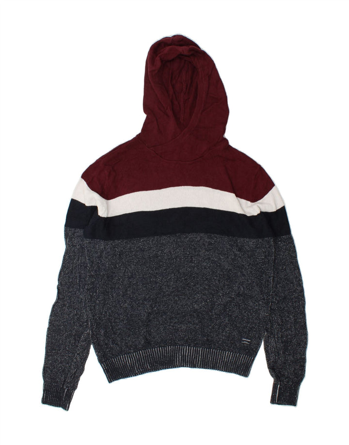 JACK & JONES Mens Hooded Jumper Sweater Small Multicoloured Colourblock Vintage Jack & Jones and Second-Hand Jack & Jones from Messina Hembry 