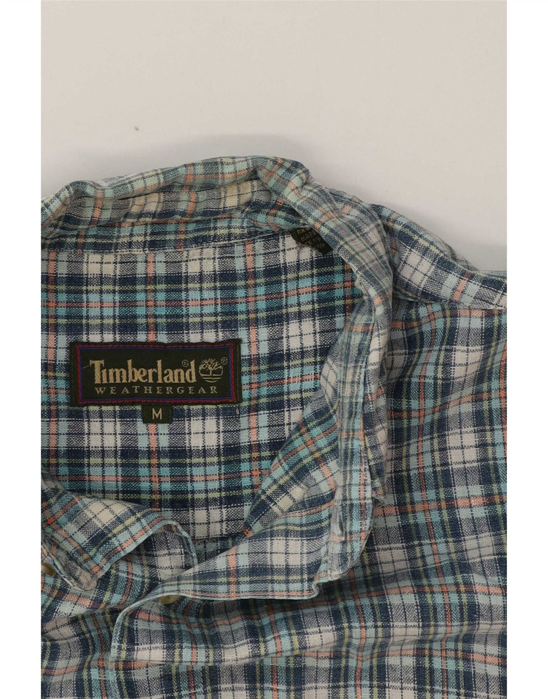 Timberland Mens Short Sleeve Shirt Medium Blue Check Linen