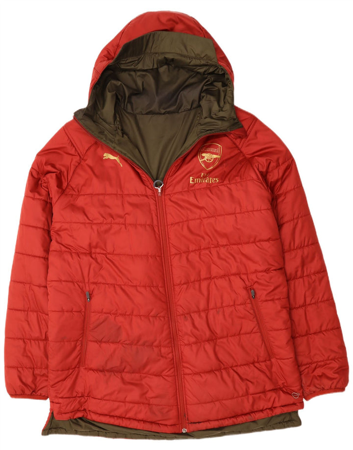 Puma Mens Arsenal Hooded Reversible Padded Jacket UK 44 2XL Red Polyester