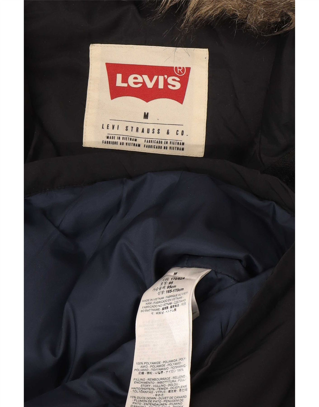 Levi's Mens Hooded Padded Coat UK 38 Medium Black Polyamide