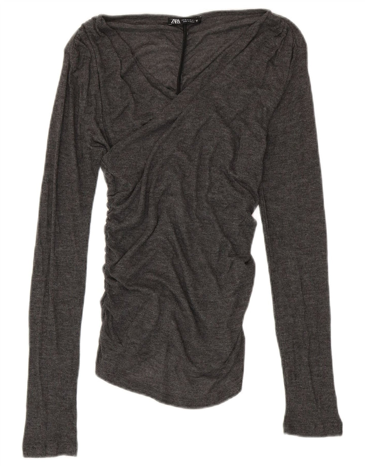 ZARA Womens Blouse Top UK 12 Medium Grey Polyester
