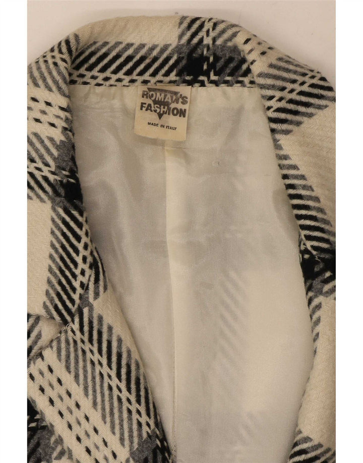Vintage Womens 2 Button Blazer Jacket UK 12 Medium Off White Plaid Wool