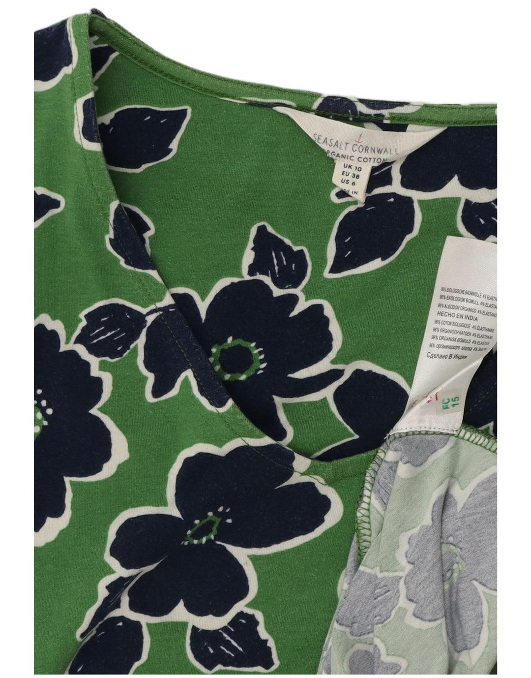 SEASALT CORNWALL Womens A-Line Dress UK 10 Small  Green Floral Cotton