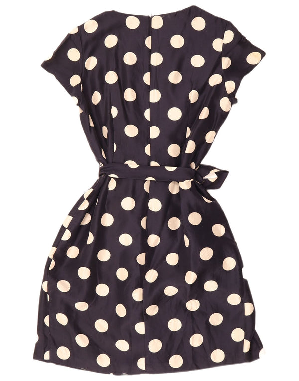 PAUL COSTELLOE Womens A-Line Dress UK 16 Large Navy Blue Polka Dot Silk