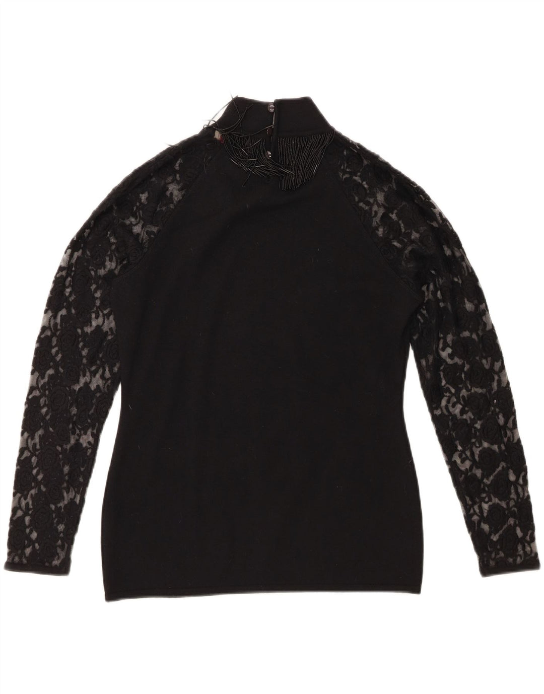 Roccobarocco Womens Top Long Sleeve UK 14 Medium Black Merino Wool