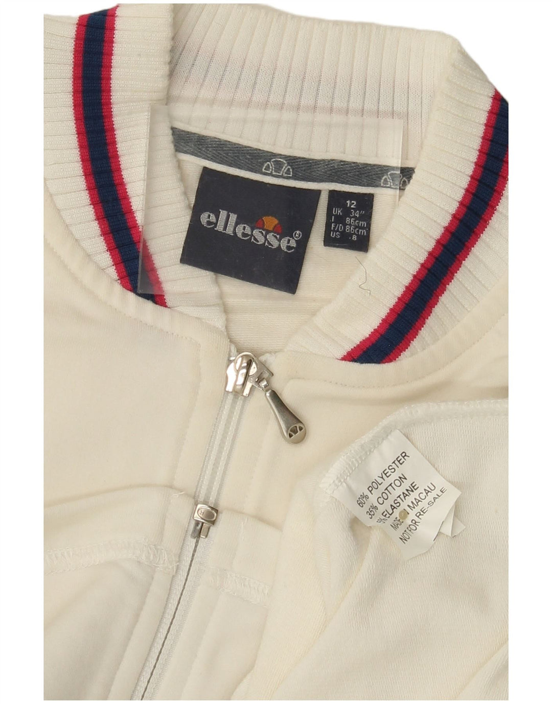 ELLESSE Womens Crop Tracksuit Top Jacket UK 12 Medium Off White Polyester
