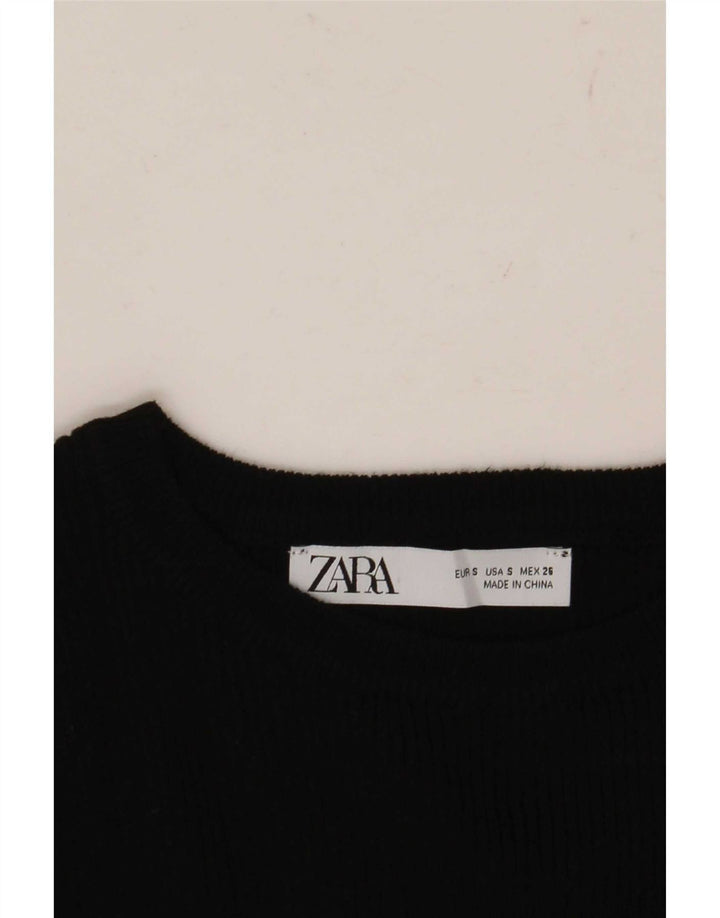 Zara Womens Crop Top Long Sleeve UK 8 Small Black