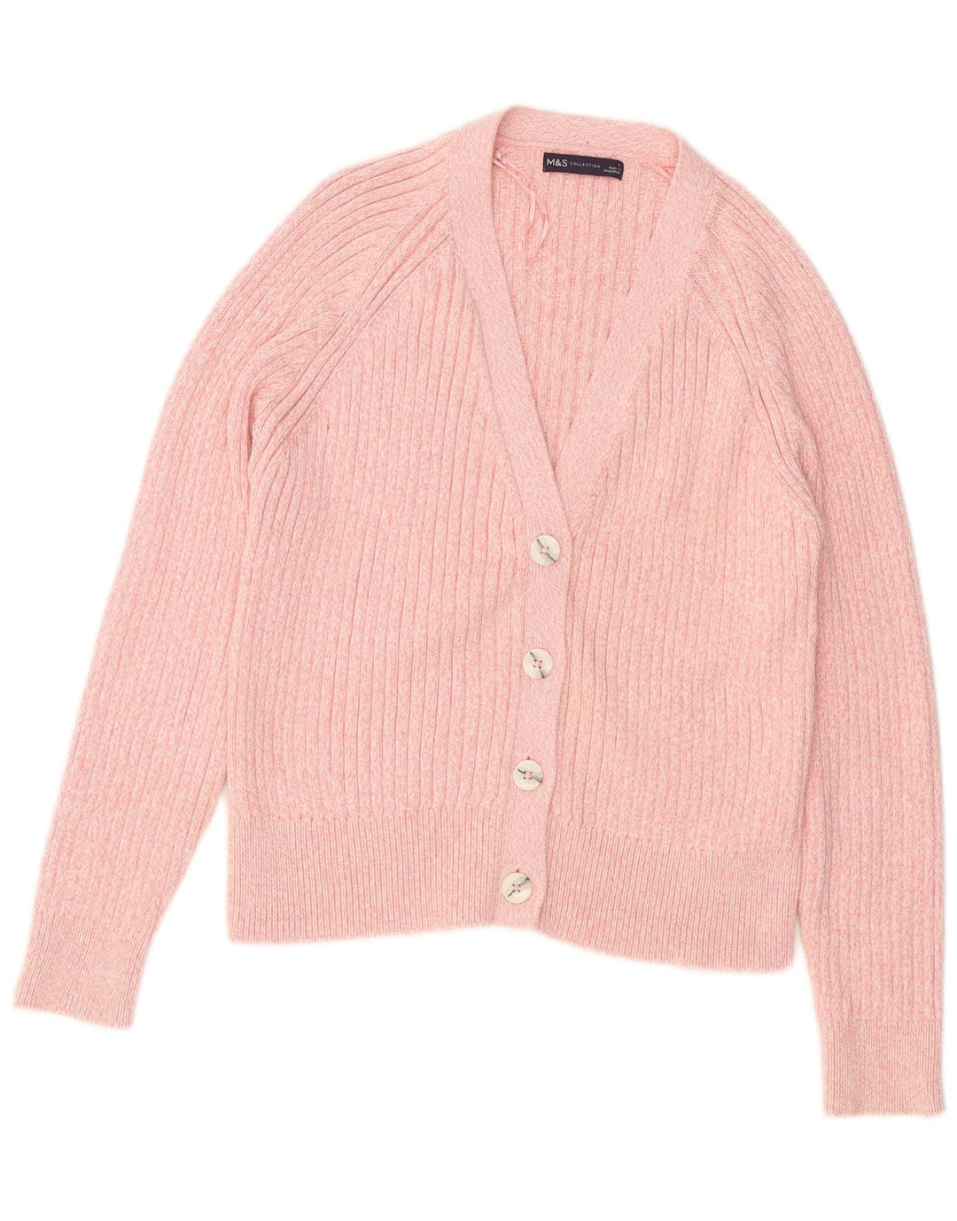 MARKS & SPENCER Womens Cardigan Sweater UK 16 Large Pink Flecked Cotton