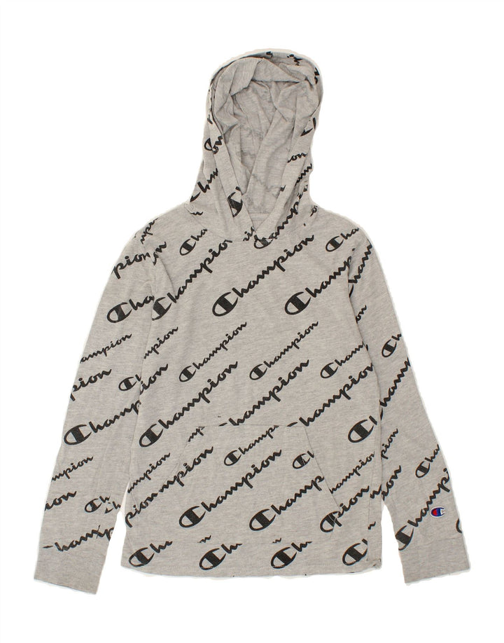 CHAMPION Boys Graphic Hoodie Jumper 9-10 Years Medium Grey Vintage Champion and Second-Hand Champion from Messina Hembry 