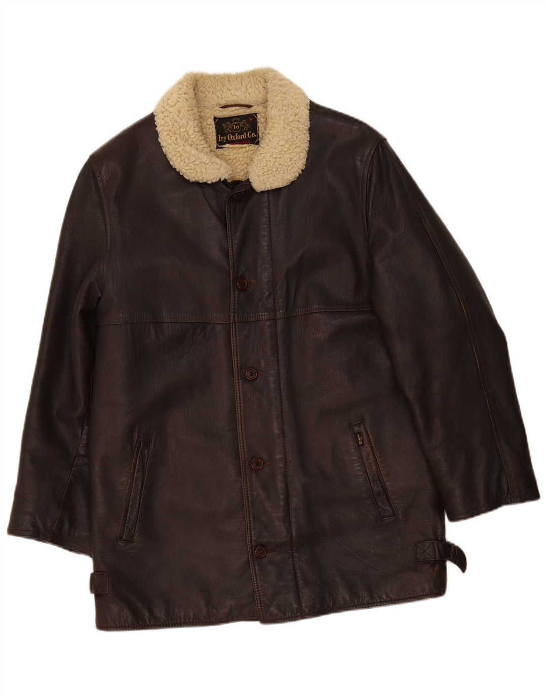 Ivy Oxford Mens Leather Jacket UK 36 Small Brown