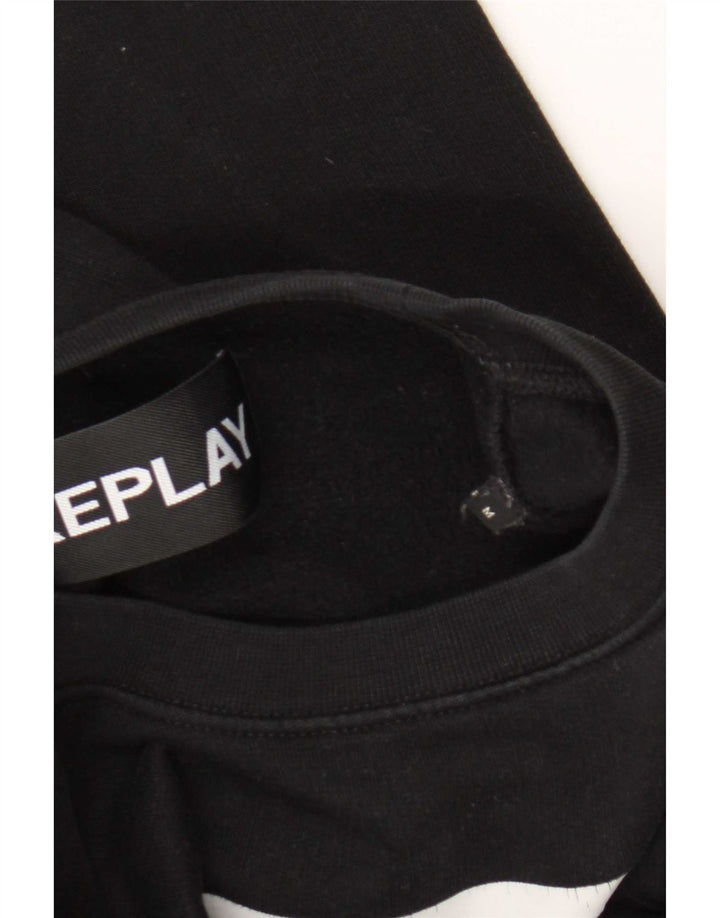 Replay Mens Graphic Sweatshirt Jumper Medium Black