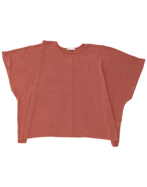 Zara Womens Short Sleeve Batwing Crew Neck Jumper Sweater UK 16 Large Brown