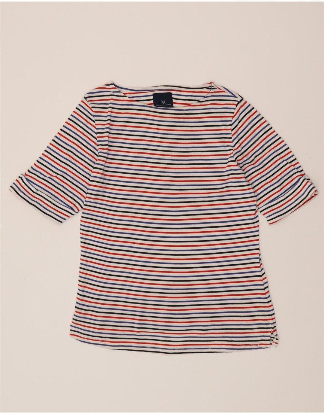 CREW CLOTHING Womens T-Shirt Top UK 14 Medium Multicoloured Striped Cotton