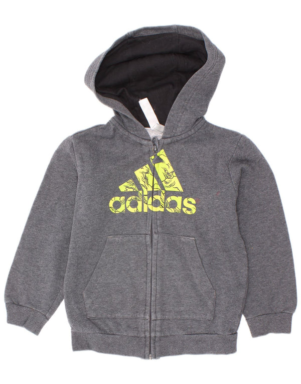 Adidas Boys Graphic Zip Hoodie Sweater 2-3 Years Grey Cotton