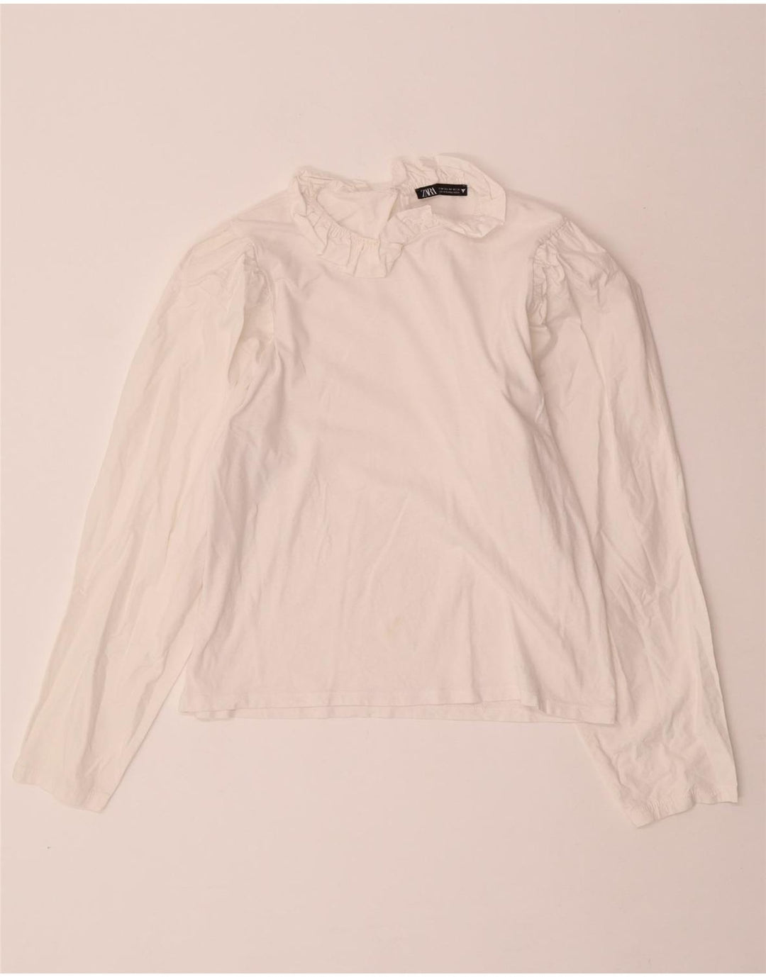 ZARA Womens Crop Long Sleeve Blouse Top UK 12 Medium Off White