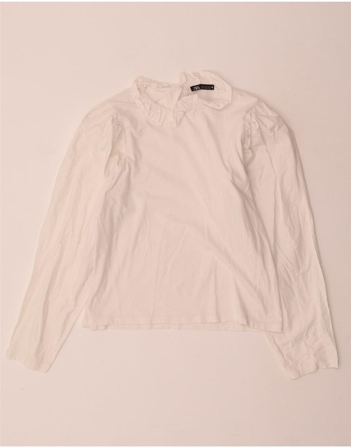 ZARA Womens Crop Long Sleeve Blouse Top UK 12 Medium Off White