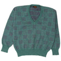 Peter Brown Mens V-Neck Jumper Sweater IT 50 Medium Green Geometric Wool