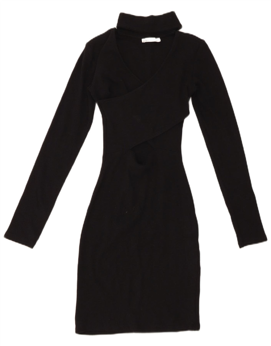 ZARA Womens Long Sleeve Bodycon Dress UK 8 Small Black Cotton