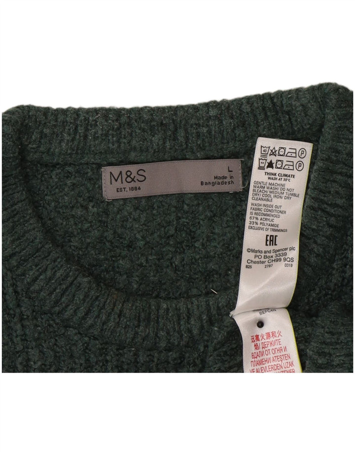 Marks & Spencer Mens Crew Neck Jumper Sweater Large Green Acrylic