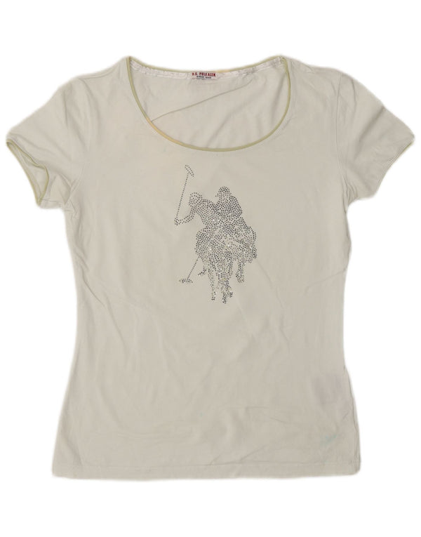 U.S. Polo Assn. Womens Graphic T-Shirt Top UK 10 Small White Cotton