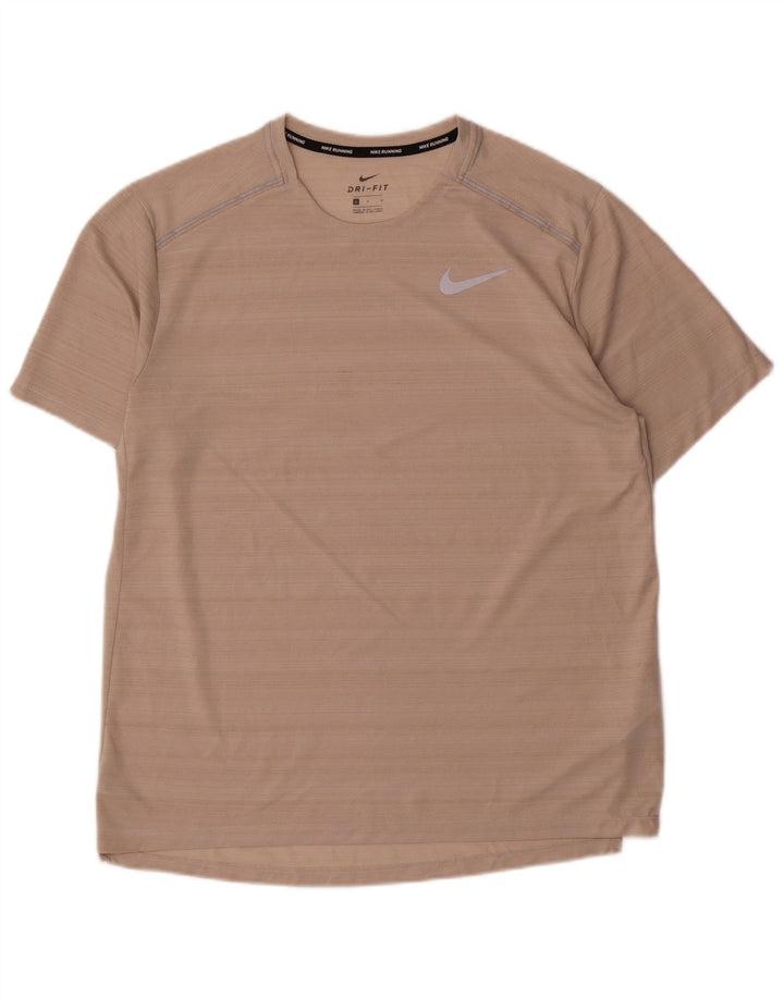 Nike Mens Dri Fit T-Shirt Top Large Pink Pinstripe Polyester