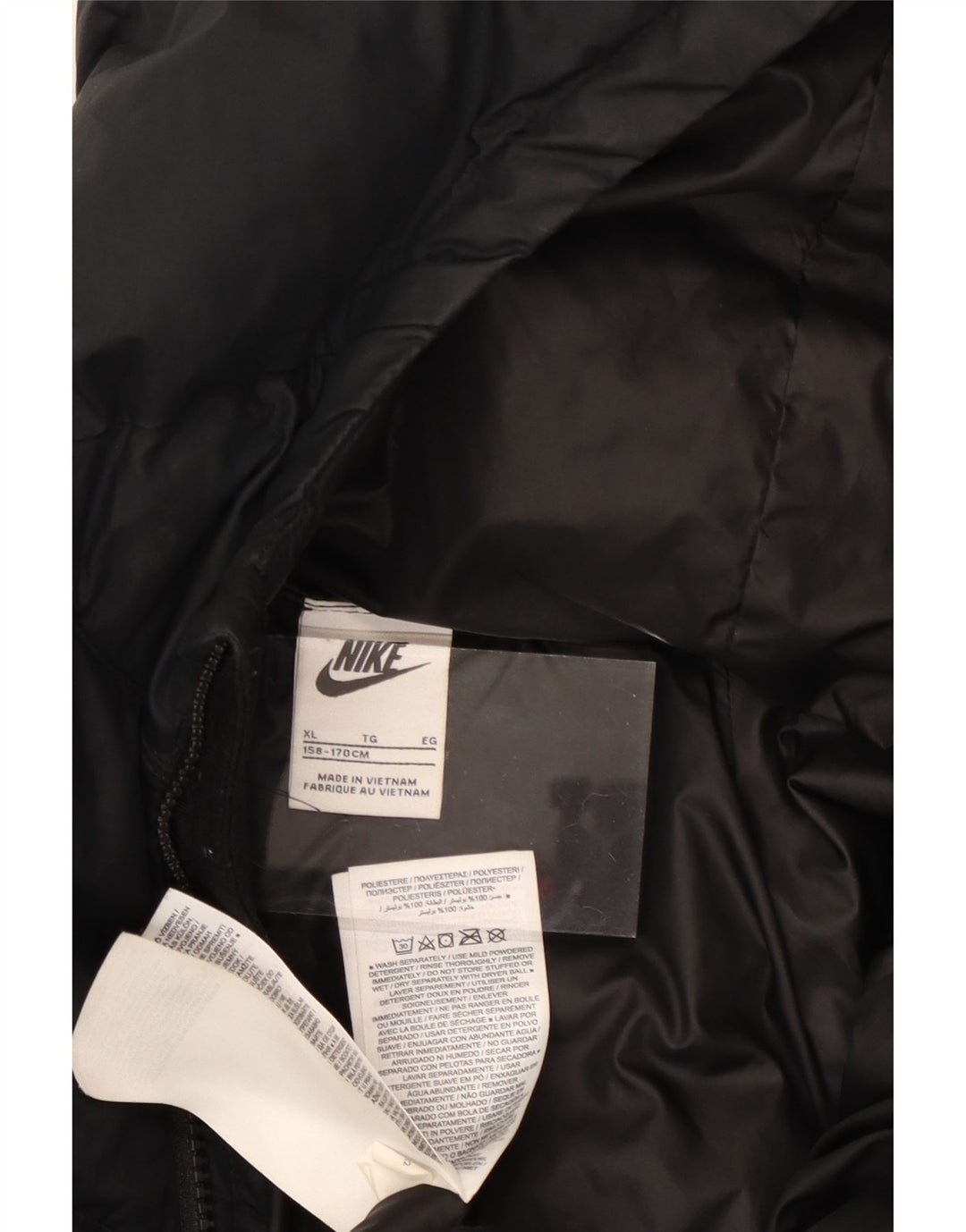 NIKE Boys Hooded Padded Jacket 13-14 Years XL Black Polyester