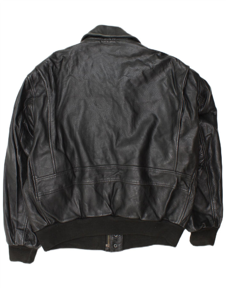 Vintage Mens Military Leather Jacket UK 42 XL Black Leather