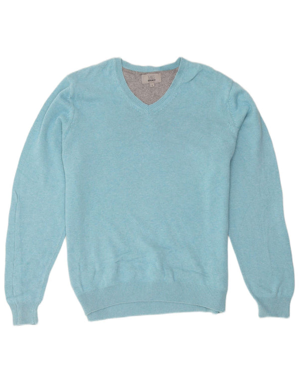 Marks & Spencer Mens Regular Fit V-Neck Jumper Sweater Large Blue Cotton