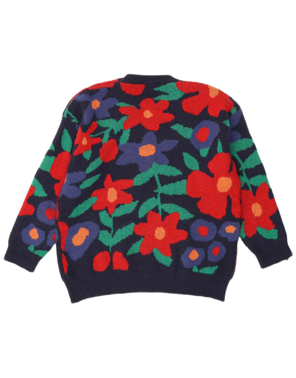 Azara Paris Womens Crew Neck Jumper Sweater UK 16 Large Navy Blue Floral