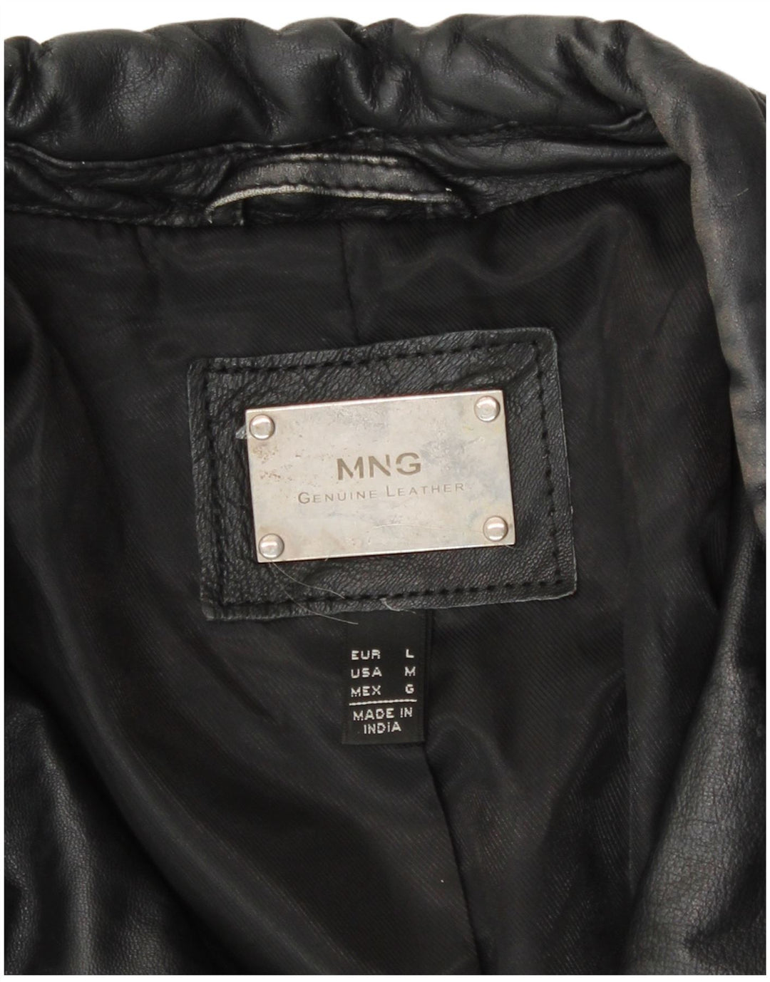 Mango Womens Leather Biker Jacket UK 16 Large Black Leather