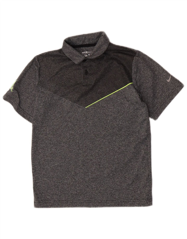 Nike Boys Dri Fit Polo Shirt 8-9 Years Small Grey Colourblock Polyester