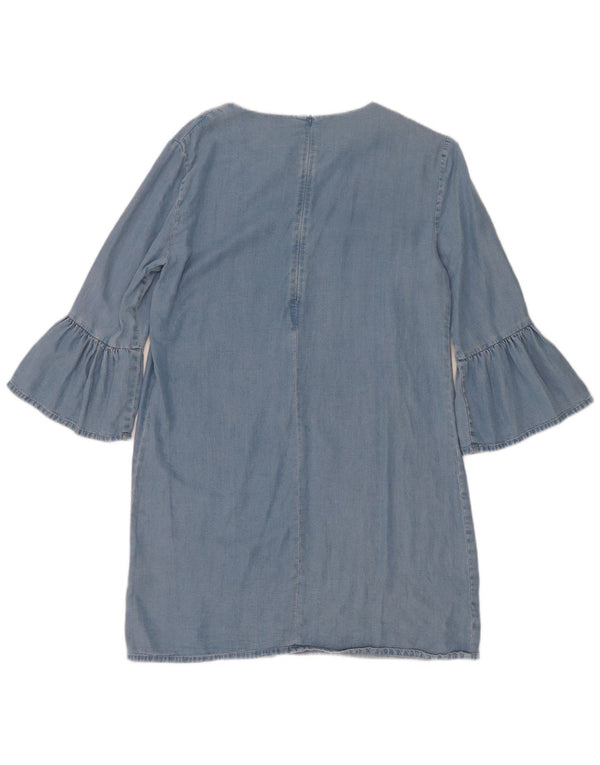 Zara Womens 3/4 Sleeve Denim Dress UK 14 Medium Blue Lyocell