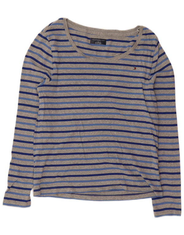 Tommy Hilfiger Womens Top Long Sleeve UK 14 Large Grey Striped Cotton