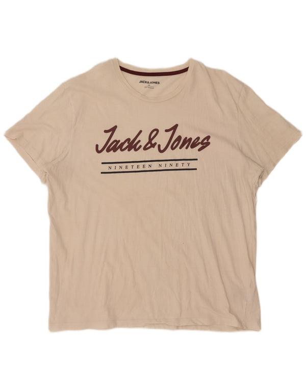 Jack & Jones Mens Graphic T-Shirt Top 2XL White Cotton