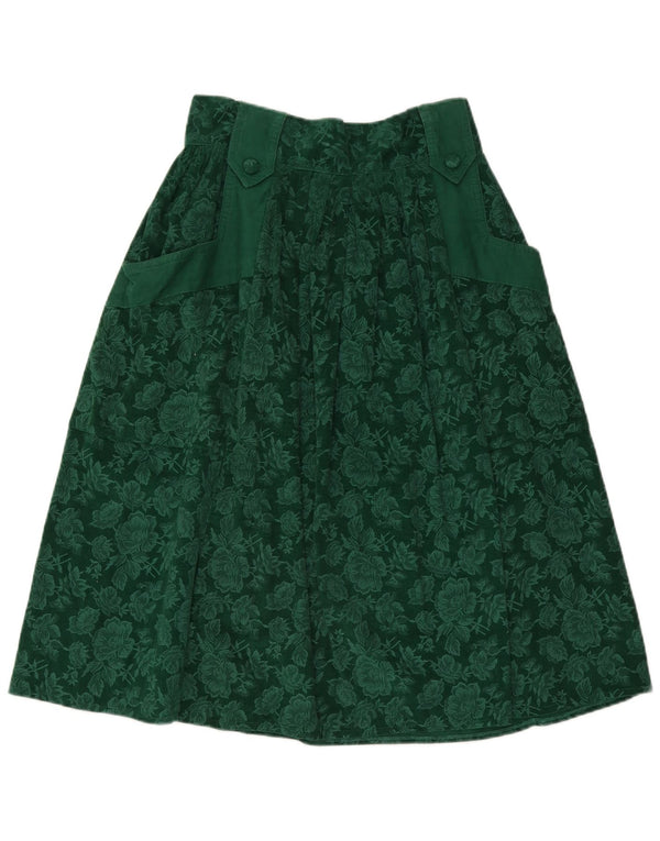 Vintage Womens High Waist Corduroy Skirt IT 46 Large W29 Green Floral
