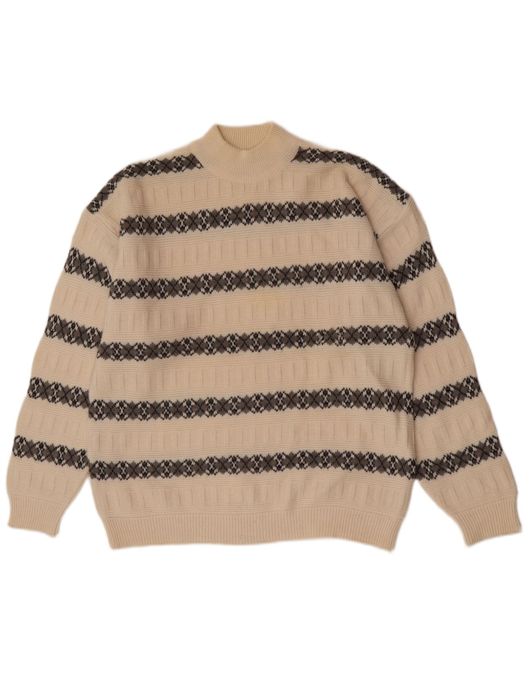 Suspense Mens Turtle Neck Jumper Sweater IT 52 Large Off White Striped Wool