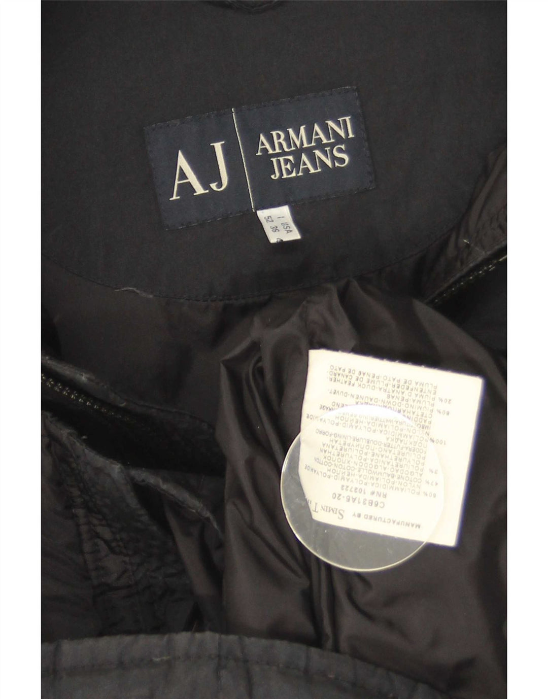 Armani Jeans Mens Padded Jacket UK 42 XL Black Polyamide