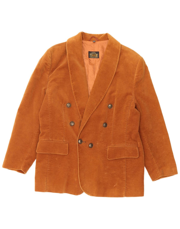 VINTAGE Womens Double Breasted Blazer Jacket UK 16 Large Brown Cotton