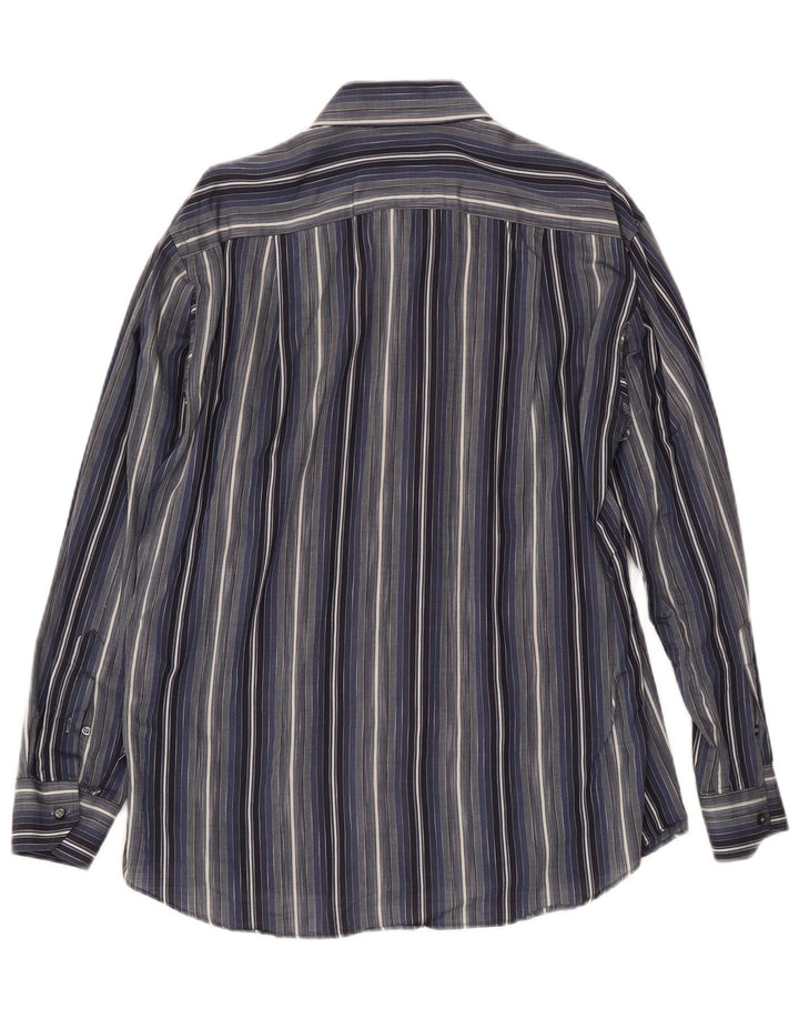 Roccobarocco Mens Shirt Size 39 15 1/2 Medium Navy Blue Striped