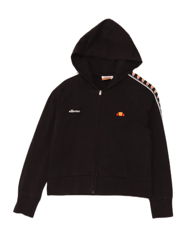 Ellesse Womens Graphic Zip Hoodie Sweater UK 14 Medium Black Cotton