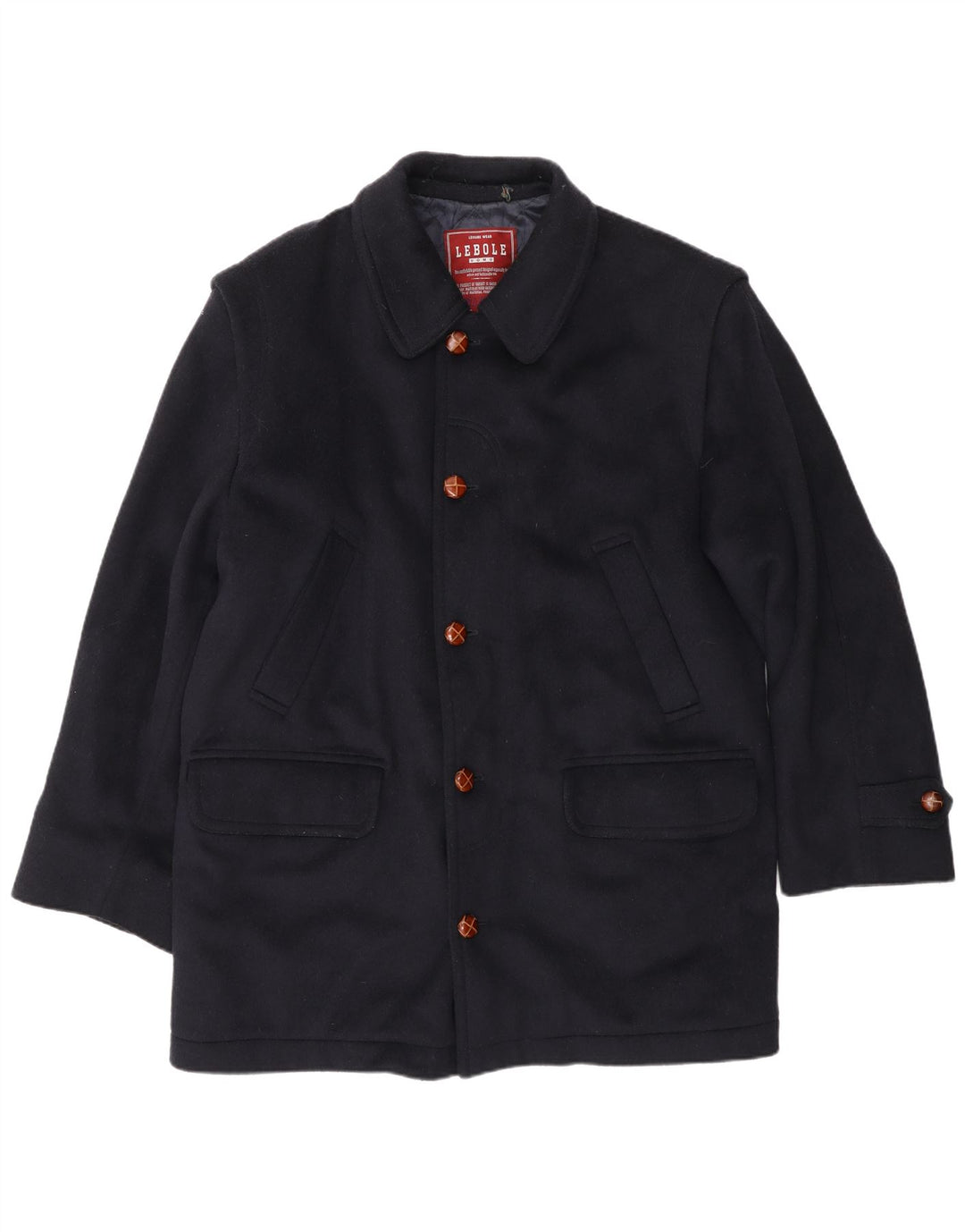 Lebole Mens Overcoat UK 14 Large Navy Blue Wool