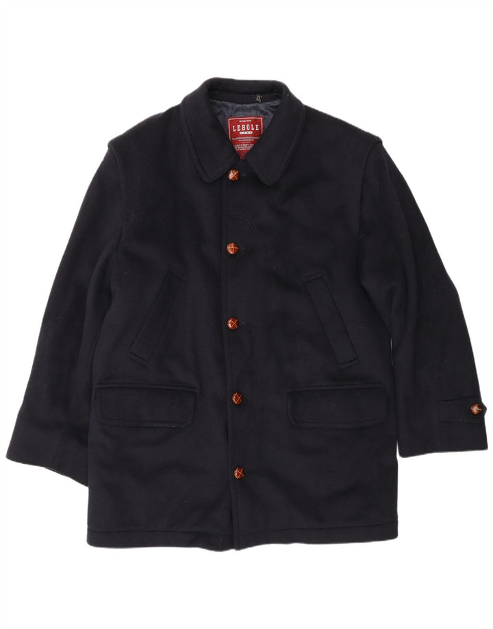 Lebole Mens Overcoat UK 14 Large Navy Blue Wool
